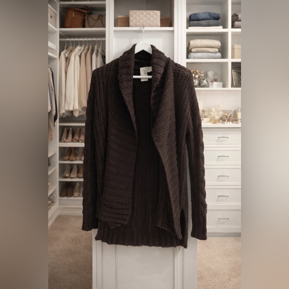 Abercrombie & Fitch Chunky Knit Cardigan XS Brown Open Front Cozy Sweater